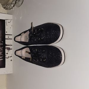 Kate SpadeXKeds black glitter sneakers with satin shoe laces only, s…